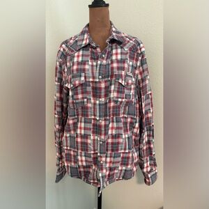 Lucky Brand Men's Red and Gray Checkered Shirt